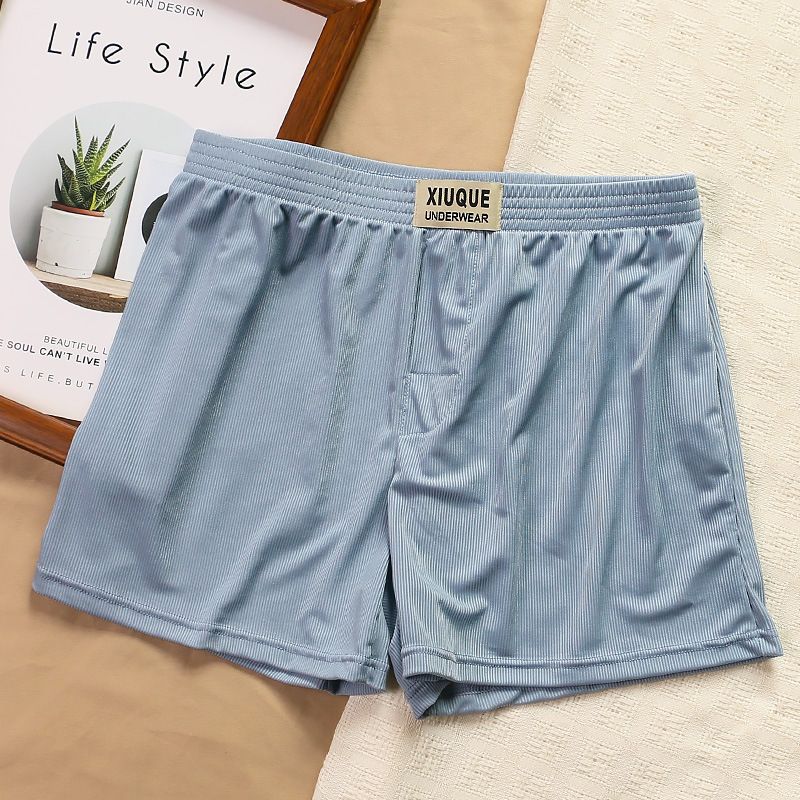 2PCS Summer Cool Ice Silk Arrow Pants Men Thin Underwear Loose Pajamas Homewear Sports Underpant Youth Boys Large Size Boxer Shorts