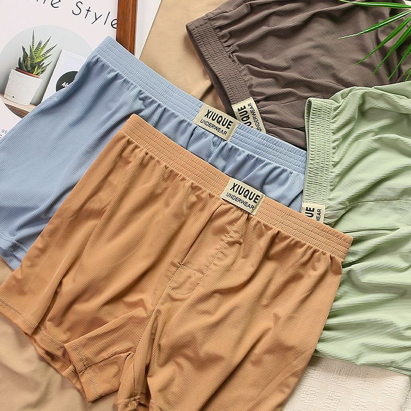 2PCS Summer Cool Ice Silk Arrow Pants Men Thin Underwear Loose Pajamas Homewear Sports Underpant Youth Boys Large Size Boxer Shorts