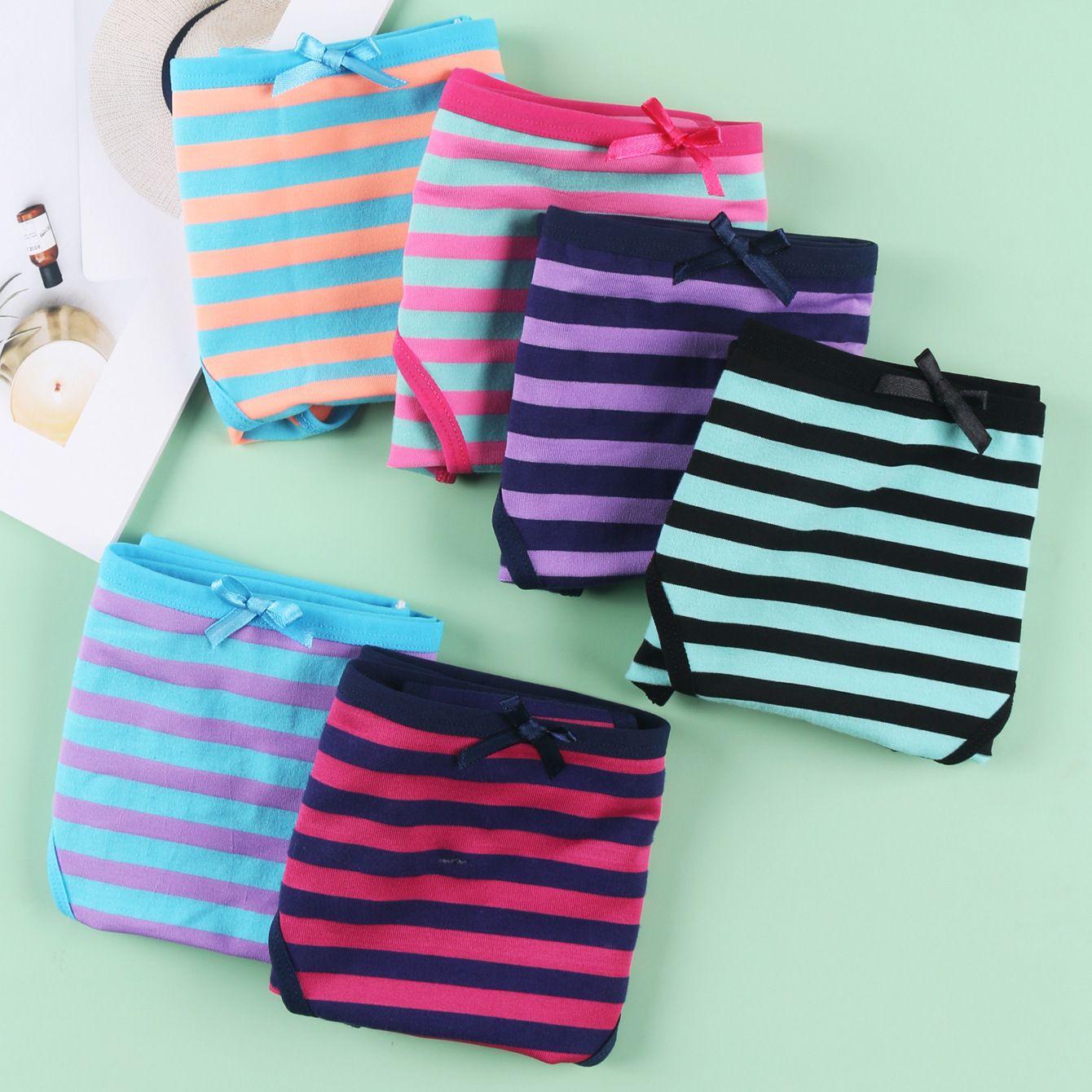 4PCS Women's cotton panties Girl Briefs Ms. cotton underwear bikini underwear sexy Ladies Briefs Free shipping Plus Size Ladies Cotton Striped Panties Women's Low Waisted Triangle Panties