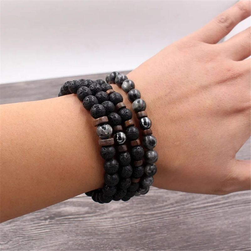Volcanic Stone Bracelet for Men Lava Wooden Beads Bracelet Tibetan Buddha Wrist Chain Women Men Jewelry Gift New Bracelets