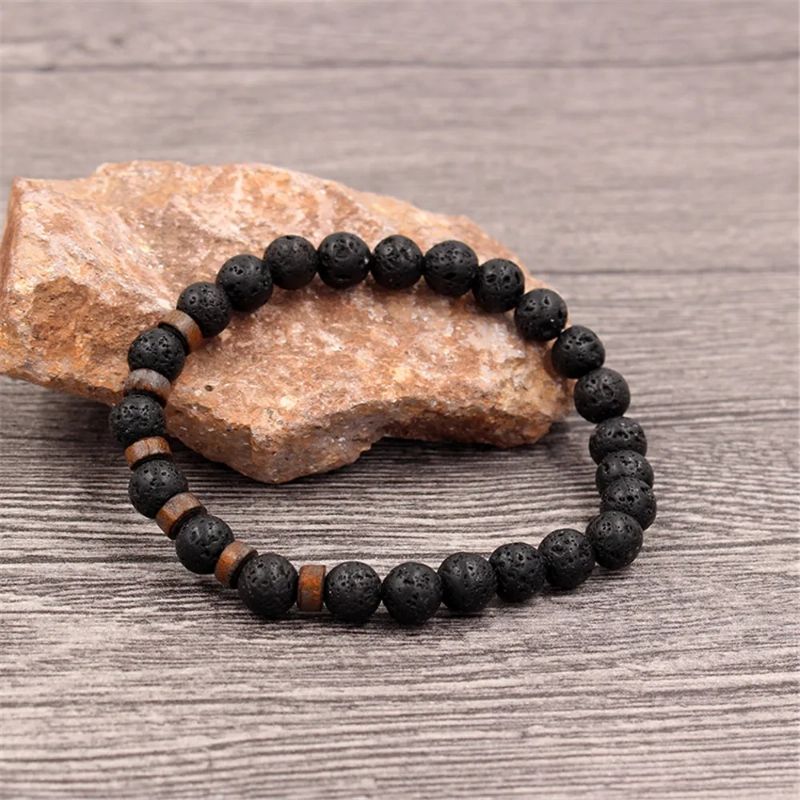 Volcanic Stone Bracelet for Men Lava Wooden Beads Bracelet Tibetan Buddha Wrist Chain Women Men Jewelry Gift New Bracelets