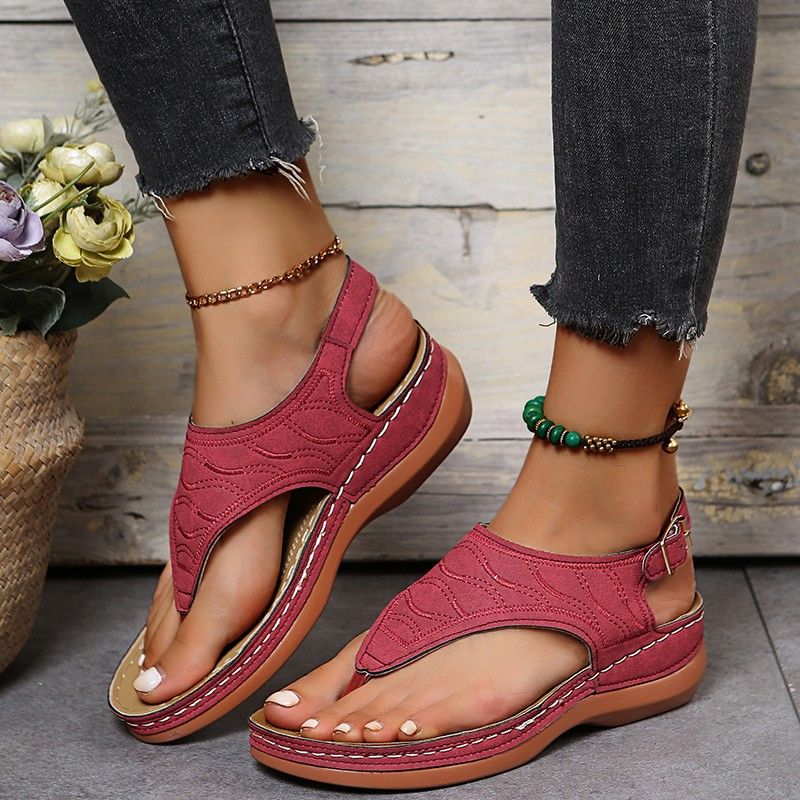 large size sandals ladies summer new clip toes slope heel one word buckle strap buckle fashion Roman sandals Wedges Shoes for Women High Heels Sandals Flip Flop Chaussures 35-43