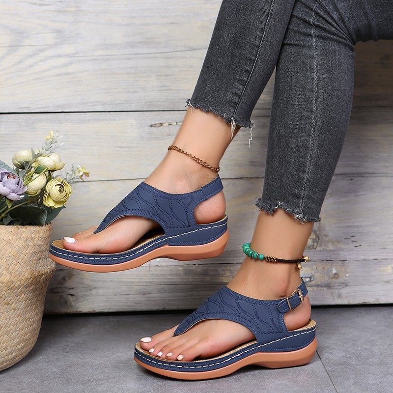 large size sandals ladies summer new clip toes slope heel one word buckle strap buckle fashion Roman sandals Wedges Shoes for Women High Heels Sandals Flip Flop Chaussures 35-43