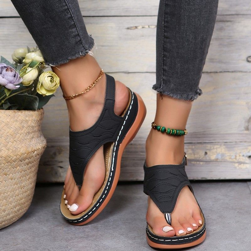large size sandals ladies summer new clip toes slope heel one word buckle strap buckle fashion Roman sandals Wedges Shoes for Women High Heels Sandals Flip Flop Chaussures 35-43