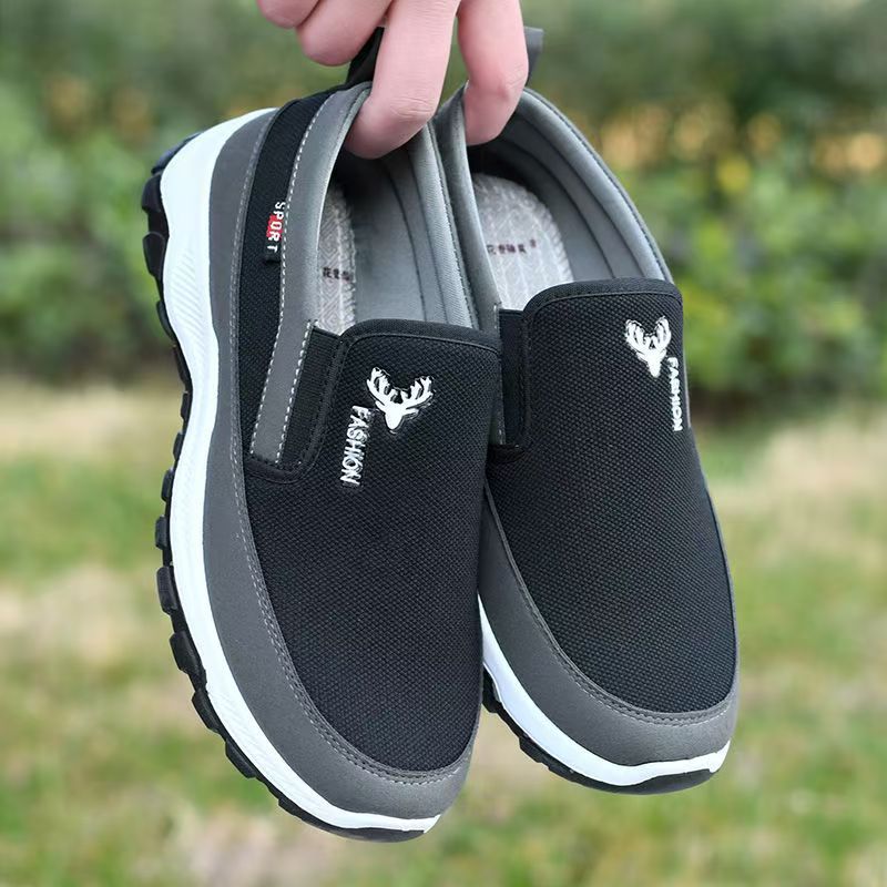 Clearance_Men's Canvas Shoes with Soft Soles Casual Breathable Comfortable Sliding Sleeves Men's Cloth Shoes  Lightweight Mesh Shoes Breathable Slip on Flats Men Fashion Walking Shoes Soft  Loafers