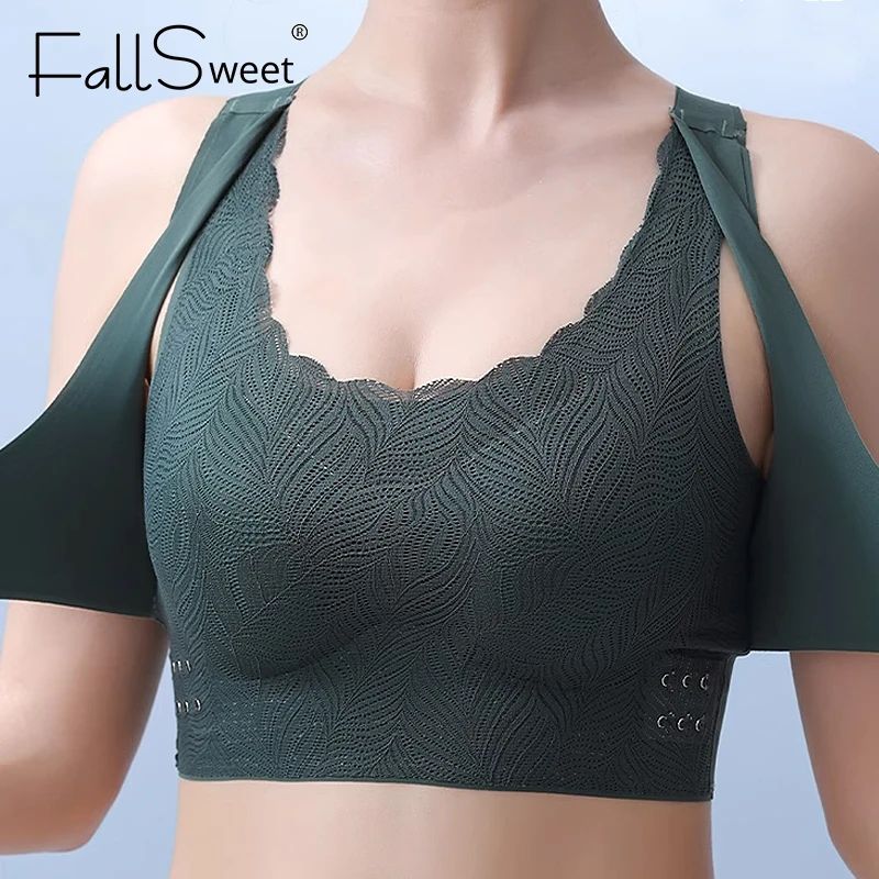 FallSweet Push Up Bra for Women Seamlesss Sport Bras Top Comfort Without Underwire Bralette Sexy Cross Back Bra Brassiere Femme Lace Bra Sexy Lingerie Tops Plus Size Cup Mom's underwear
