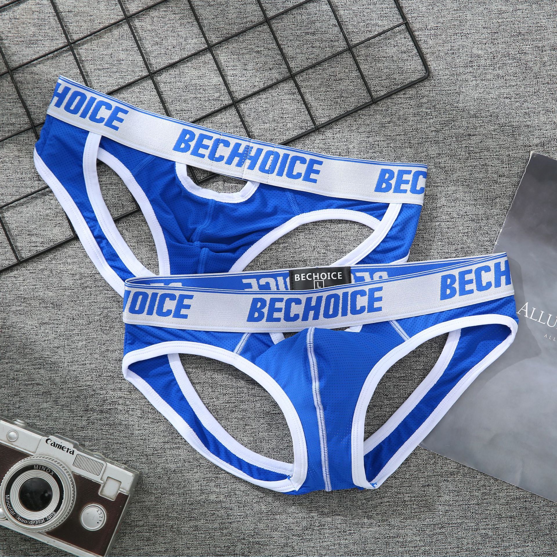3PCS Men's sexy front and back small hollow panties tide comfortable breathable triangle pants men's rear hollow small mesh low waist sexy panties youth double thong