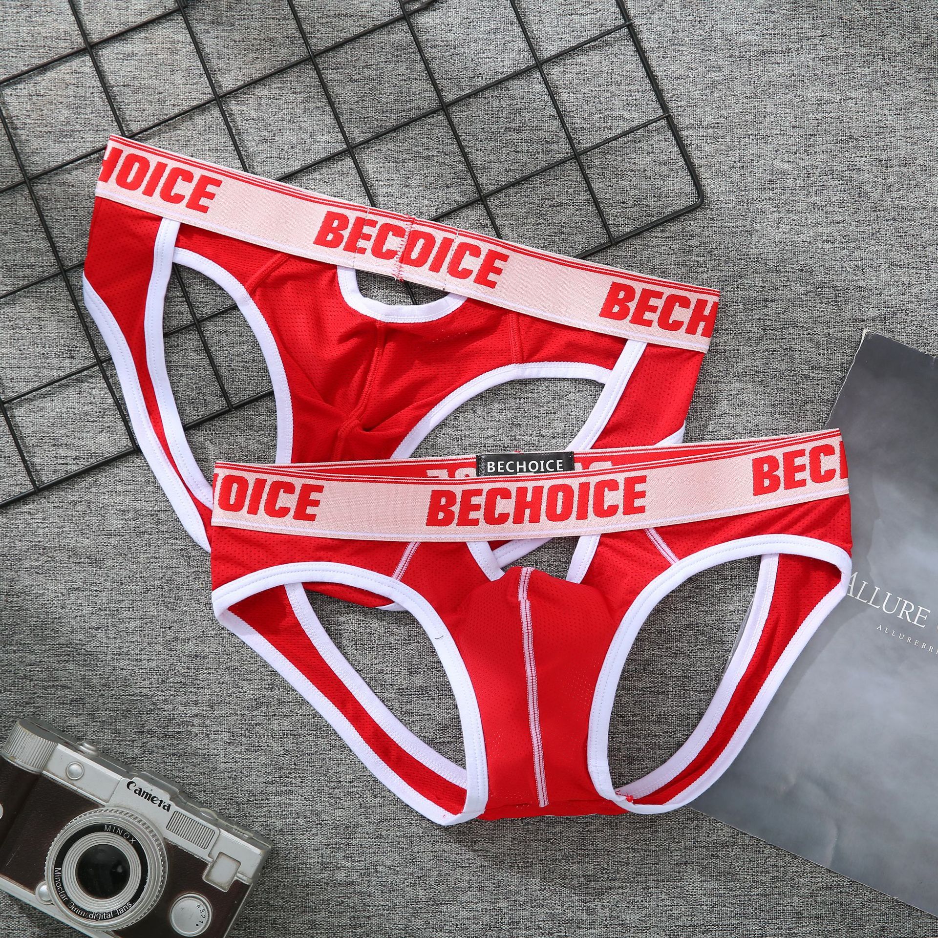 3PCS Men's sexy front and back small hollow panties tide comfortable breathable triangle pants men's rear hollow small mesh low waist sexy panties youth double thong
