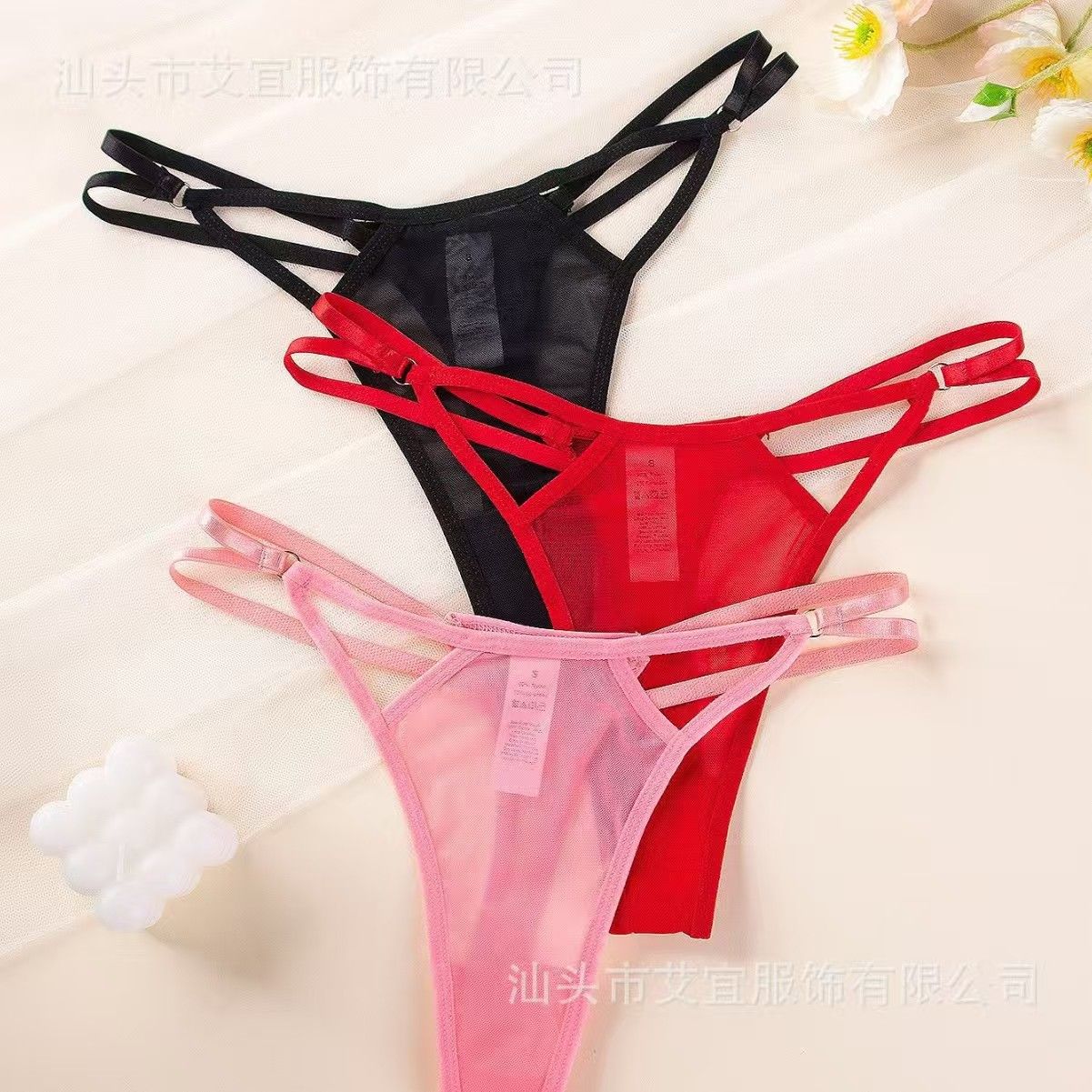 3Pcs Ladies Thong Underwear Sexy Low Waist Lace Thong Double Layer Thin Belt Underwear Sexy Low Waist See-Through Thong Ladies Soft Panties G-string Panties Breathable Underwear Bikini Underwear