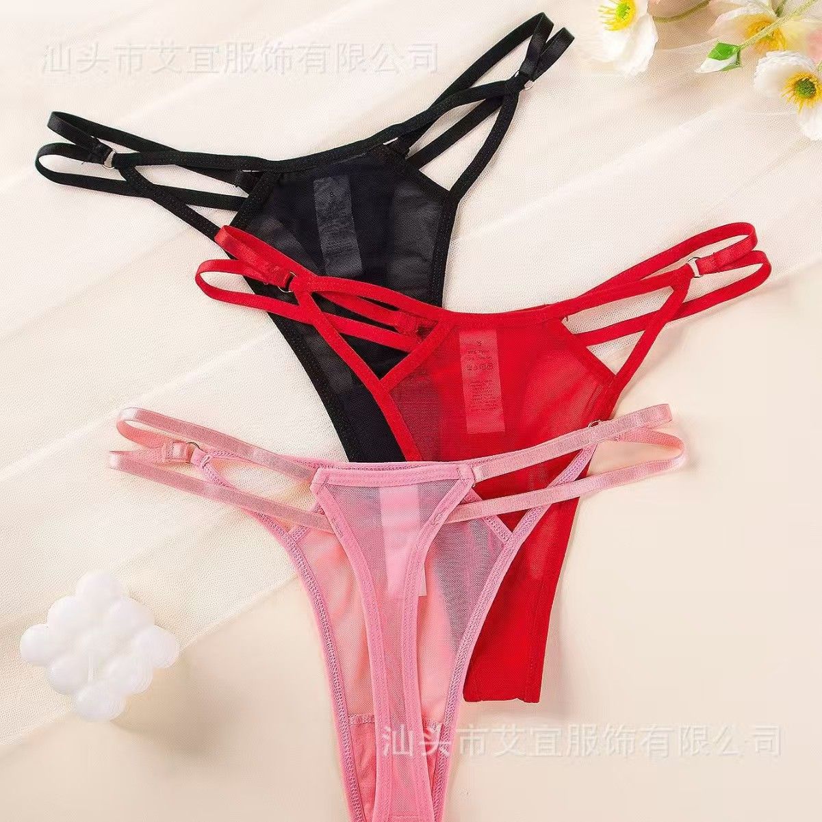 3Pcs Ladies Thong Underwear Sexy Low Waist Lace Thong Double Layer Thin Belt Underwear Sexy Low Waist See-Through Thong Ladies Soft Panties G-string Panties Breathable Underwear Bikini Underwear