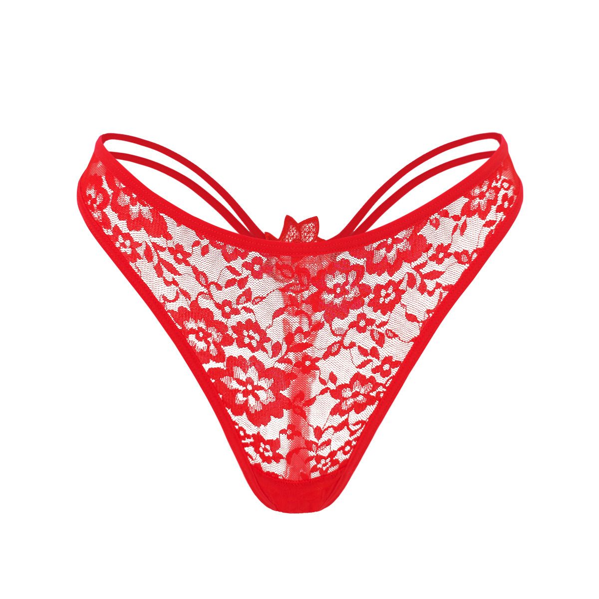 3PCS Women's lace panties red floral lace hollow spaghetti straps low-rise panties sexy lace thong panties double spaghetti straps briefs Sexy Underwear Ladies Thongs Lingerie Soft Comfortable