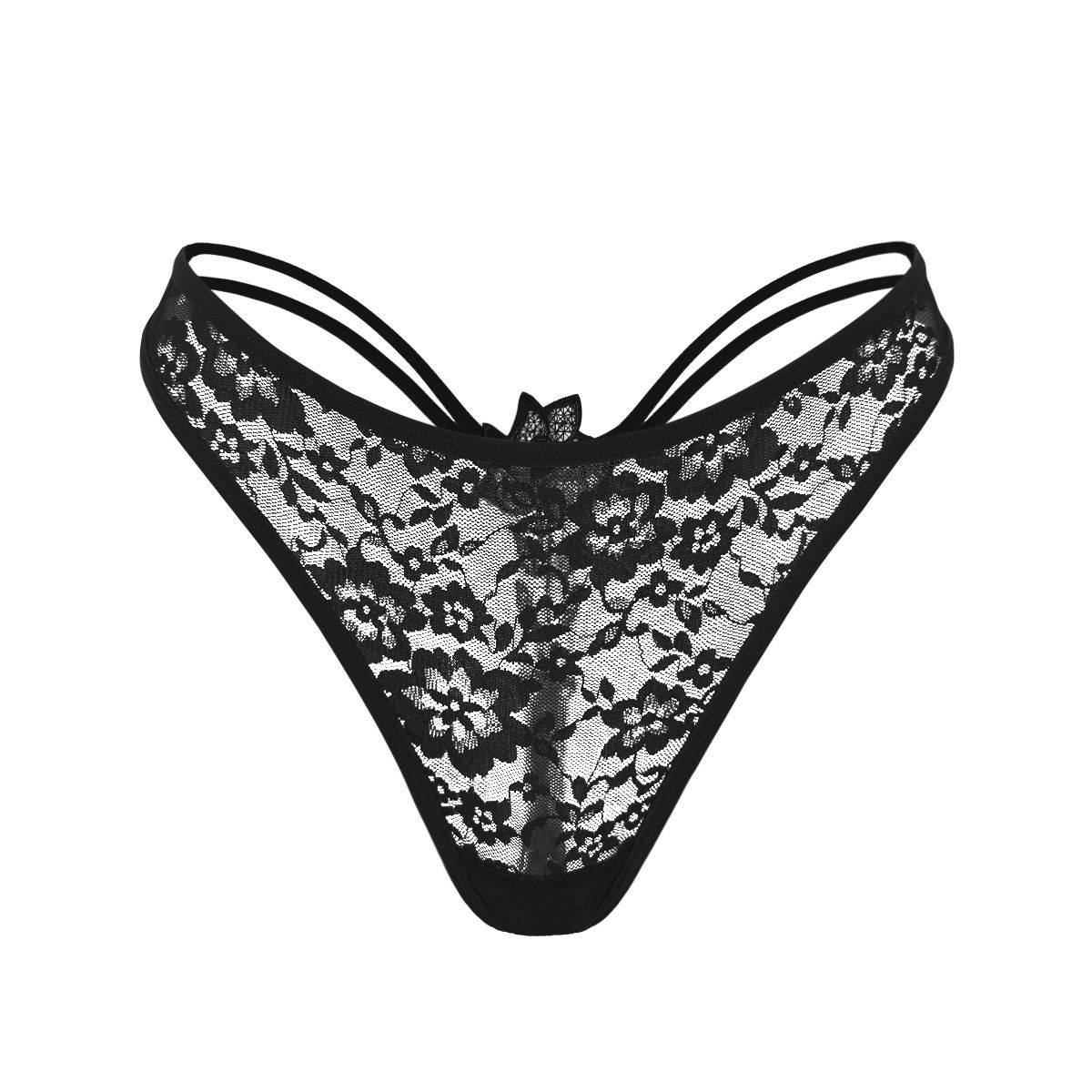 3PCS Women's lace panties red floral lace hollow spaghetti straps low-rise panties sexy lace thong panties double spaghetti straps briefs Sexy Underwear Ladies Thongs Lingerie Soft Comfortable
