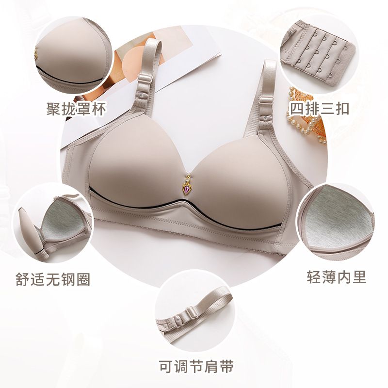 YUNJIFEI Mom Brassiere Without Steel Ring Breathable Gathered Ladies Underwear Non-magnetic Thin Cup Glossy Obese Female Ladies Bra