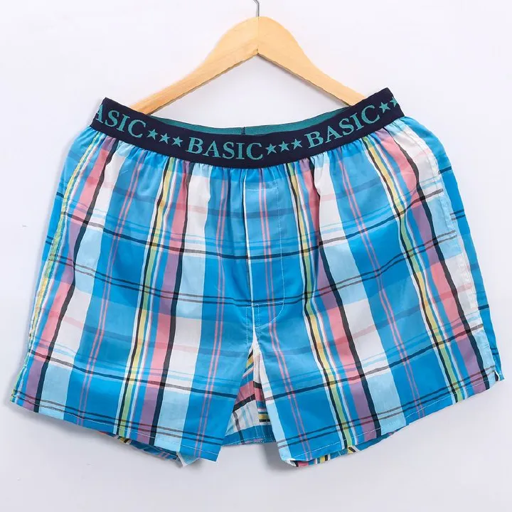 2PCS Mens Cotton Underwear Boxer Shorts Casual Plaid Elastic Waistband Button Mens Boxer Underwear Comfortable Shorts for Home Plaid Casual Short Pajama Shorts Sleep Underpants Plaid Loose Knickers