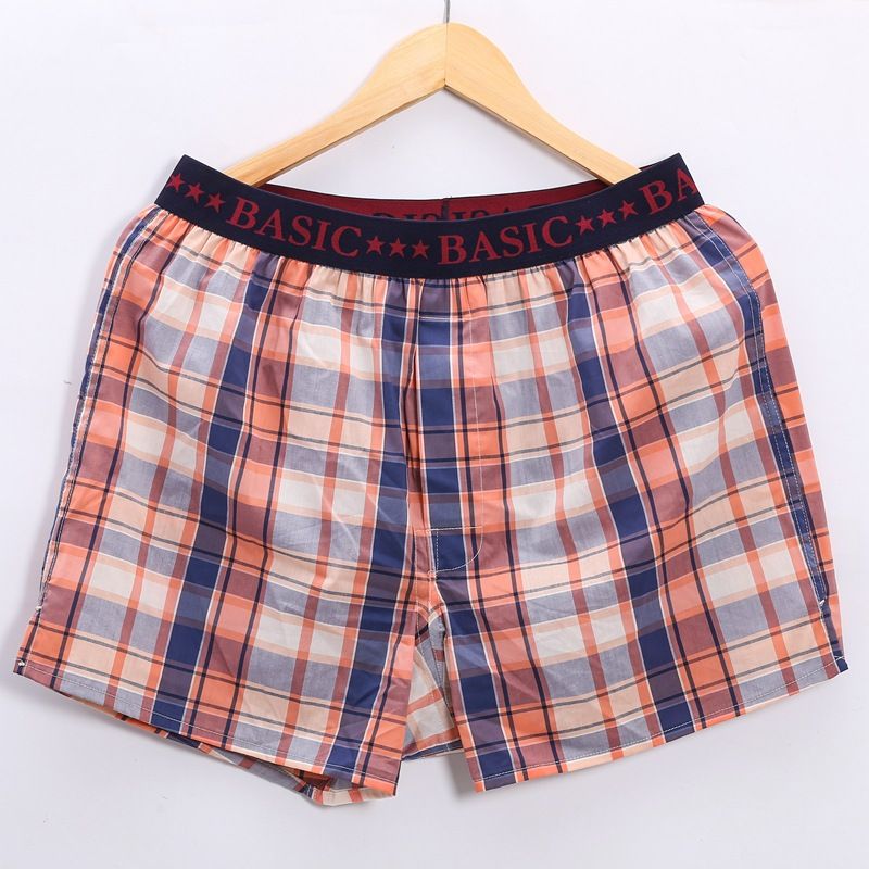 2PCS Mens Cotton Underwear Boxer Shorts Casual Plaid Elastic Waistband Button Mens Boxer Underwear Comfortable Shorts for Home Plaid Casual Short Pajama Shorts Sleep Underpants Plaid Loose Knickers