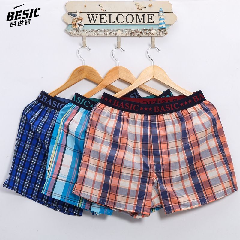 2PCS Mens Cotton Underwear Boxer Shorts Casual Plaid Elastic Waistband Button Mens Boxer Underwear Comfortable Shorts for Home Plaid Casual Short Pajama Shorts Sleep Underpants Plaid Loose Knickers