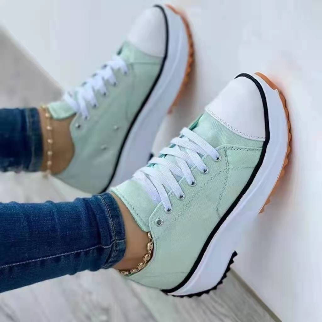 36-43 Summer New Women Fashion Casual Shoes Plus Size 42 Woman Platform Canvas Breathable Sport Shoes Female Lace Up Tennis Sneakers Women's classic canvas shoes thick sole lace-up white sneakers