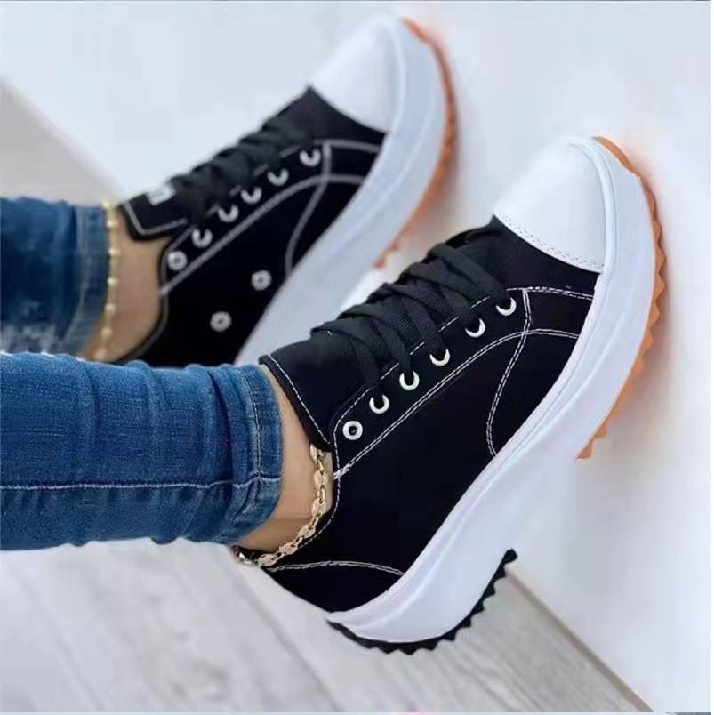 36-43 Summer New Women Fashion Casual Shoes Plus Size 42 Woman Platform Canvas Breathable Sport Shoes Female Lace Up Tennis Sneakers Women's classic canvas shoes thick sole lace-up white sneakers