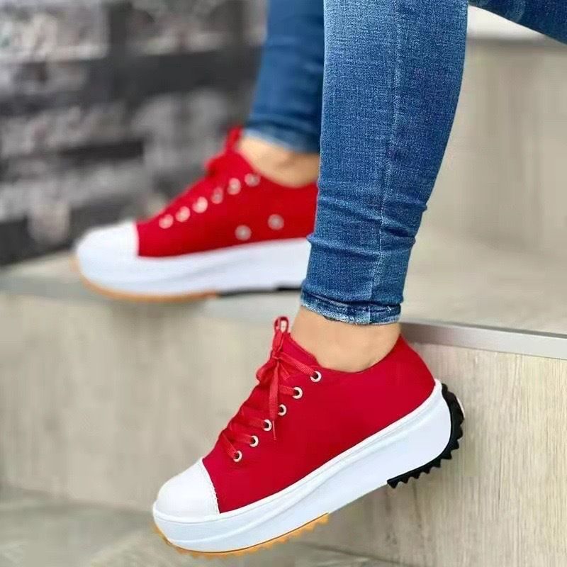 36-43 Summer New Women Fashion Casual Shoes Plus Size 42 Woman Platform Canvas Breathable Sport Shoes Female Lace Up Tennis Sneakers Women's classic canvas shoes thick sole lace-up white sneakers