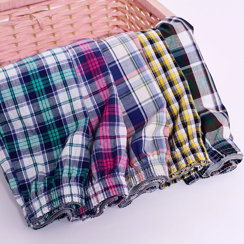 2PCS M-3XL Mens Cotton Underwear Boxer Shorts Casual Plaid Elastic Waistband Button Mens Boxer Underwear Comfortable Shorts for Home Large Size Shorts Cotton Mens Aro Pants Pajama Sleeping Arrow Pant