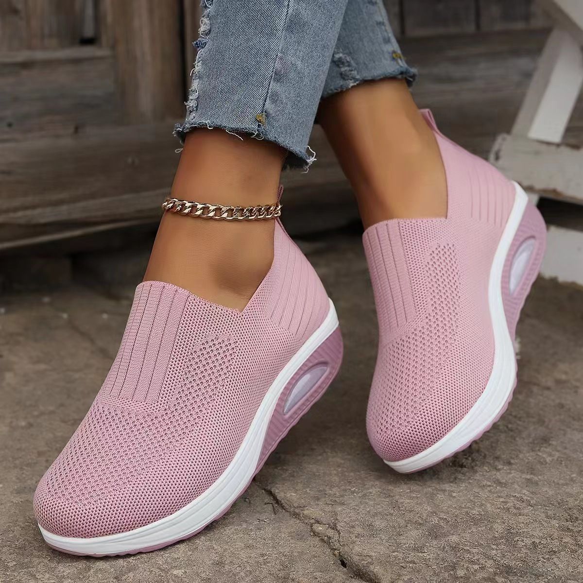 Lightweight Women Casual Shoes Breathable Slip on Female Casual Sneakers Anti-slip Women's Flats Outdoor Walking Shoes Women Walking Shoes Air Cushion Non Slip Orthopedic Shoes Ladies Platform Mules