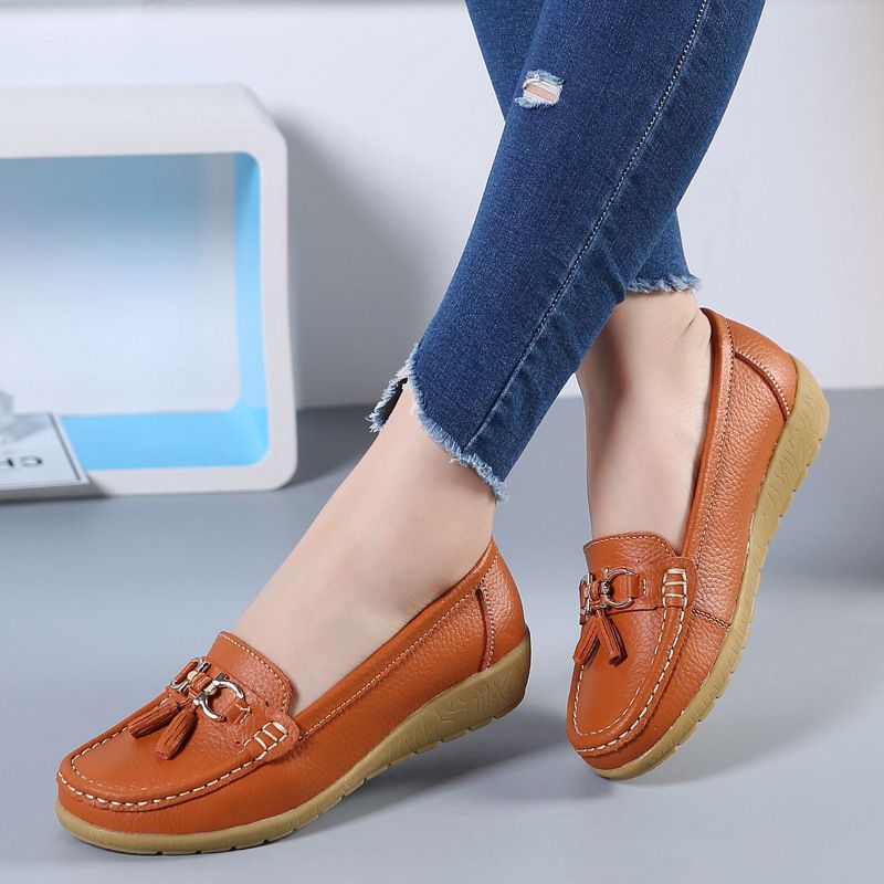 37-44 Genuine Leather Women Flats Fashion Casual Women Shoe Moccasins Shoes Woman Slip On Flat Shoes Black Ladies Shoes Plus Size Slip On Loafers Flats Women Moccasins Casual Sneakers