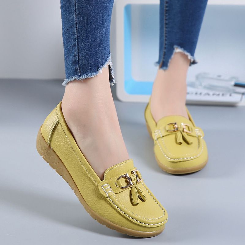 37-44 Genuine Leather Women Flats Fashion Casual Women Shoe Moccasins Shoes Woman Slip On Flat Shoes Black Ladies Shoes Plus Size Slip On Loafers Flats Women Moccasins Casual Sneakers