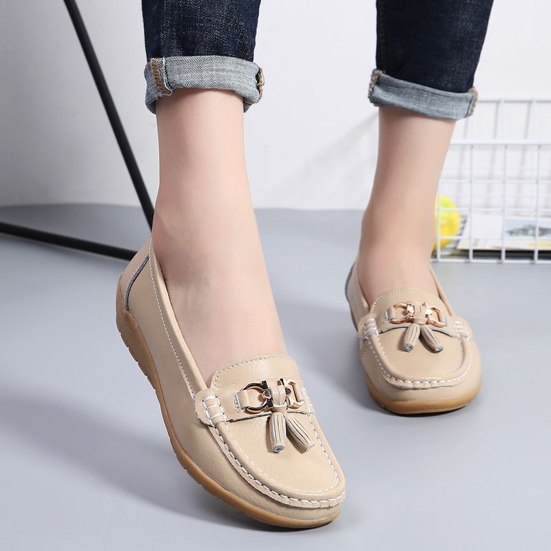 37-44 Genuine Leather Women Flats Fashion Casual Women Shoe Moccasins Shoes Woman Slip On Flat Shoes Black Ladies Shoes Plus Size Slip On Loafers Flats Women Moccasins Casual Sneakers