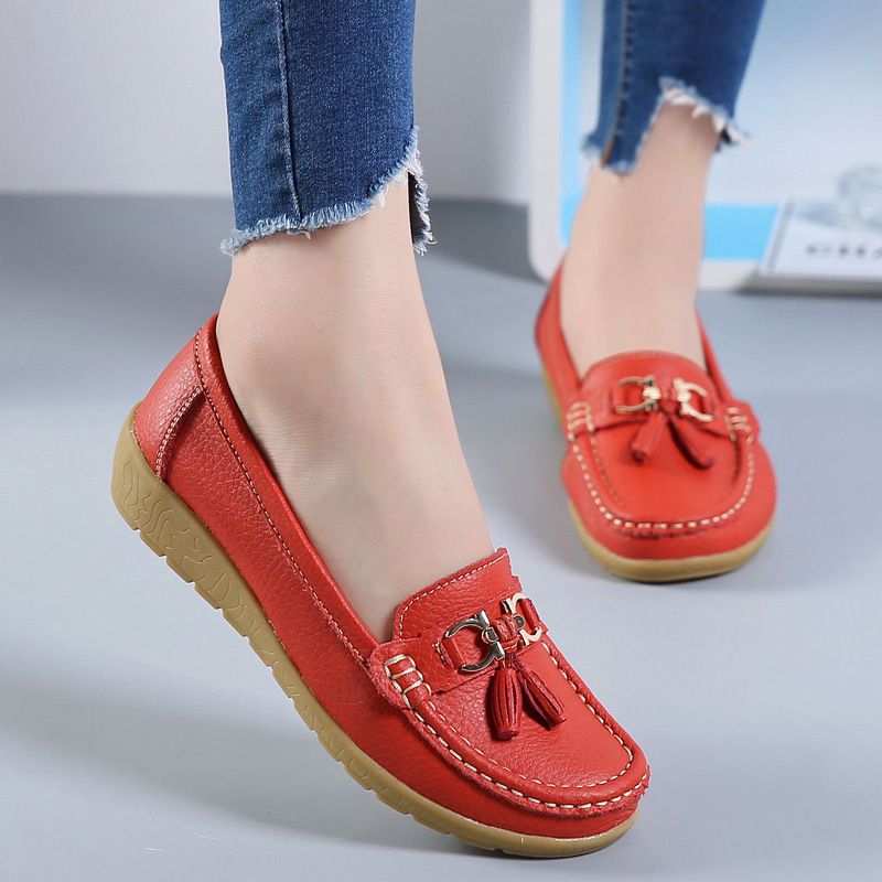 37-44 Genuine Leather Women Flats Fashion Casual Women Shoe Moccasins Shoes Woman Slip On Flat Shoes Black Ladies Shoes Plus Size Slip On Loafers Flats Women Moccasins Casual Sneakers