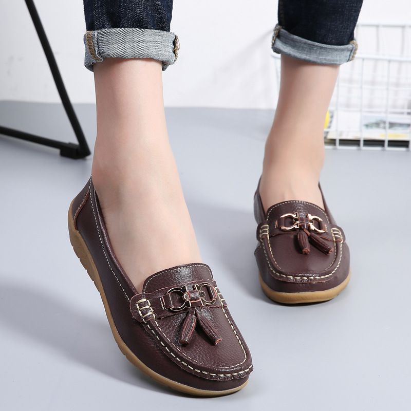 37-44 Genuine Leather Women Flats Fashion Casual Women Shoe Moccasins Shoes Woman Slip On Flat Shoes Black Ladies Shoes Plus Size Slip On Loafers Flats Women Moccasins Casual Sneakers