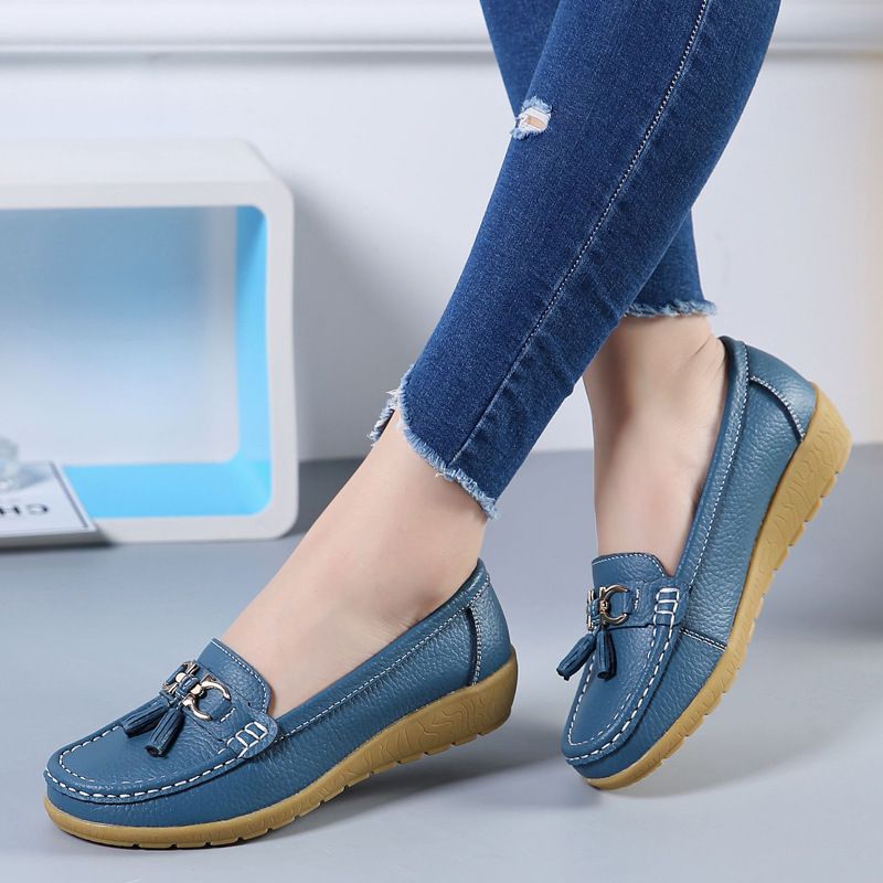37-44 Genuine Leather Women Flats Fashion Casual Women Shoe Moccasins Shoes Woman Slip On Flat Shoes Black Ladies Shoes Plus Size Slip On Loafers Flats Women Moccasins Casual Sneakers