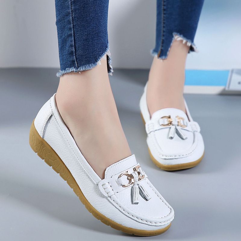 37-44 Genuine Leather Women Flats Fashion Casual Women Shoe Moccasins Shoes Woman Slip On Flat Shoes Black Ladies Shoes Plus Size Slip On Loafers Flats Women Moccasins Casual Sneakers