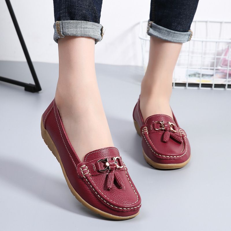 37-44 Genuine Leather Women Flats Fashion Casual Women Shoe Moccasins Shoes Woman Slip On Flat Shoes Black Ladies Shoes Plus Size Slip On Loafers Flats Women Moccasins Casual Sneakers