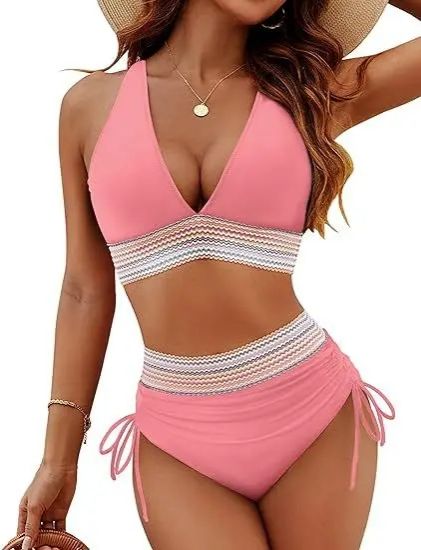 S-5XL 2025 Women's Shoulder High Waist Split Bikini Swimsuit Set with Chest Cushion and Adjustable Shoulder Straps
Summer Beachwear Women Textured Bikini Set Wide Shoulder Belt Swimwear High Waist