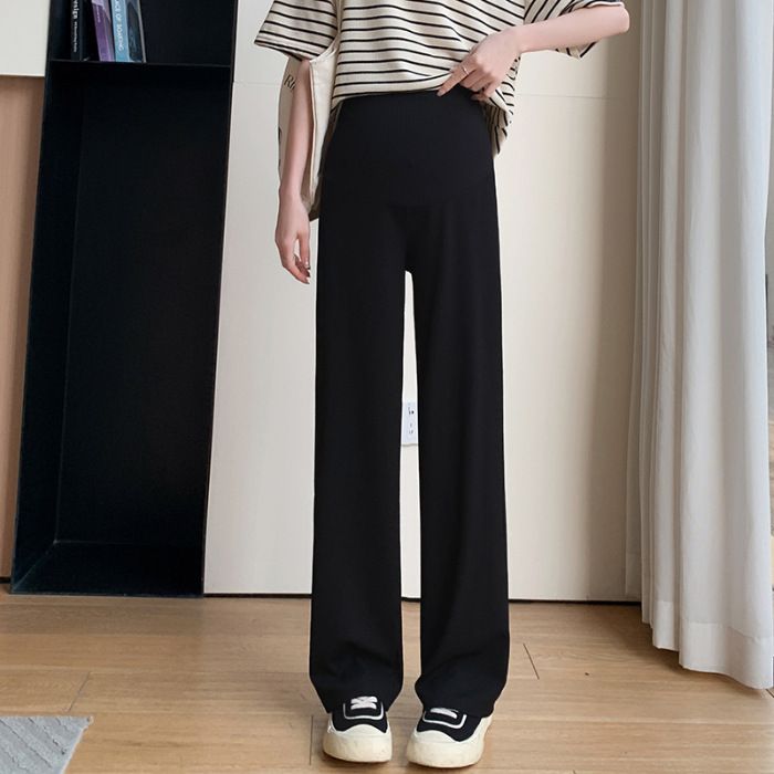 Summer Maternity Pants Summer Ice Silk Pants Wide Leg Pants Thin Wear Loose Pleated Maternity Nine-point Pants
