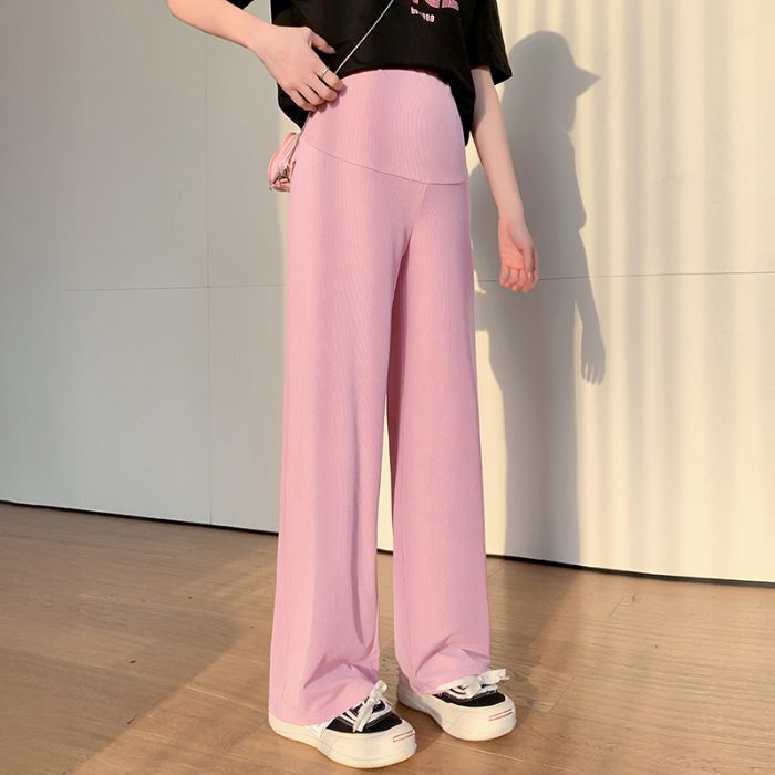 Summer Maternity Pants Summer Ice Silk Pants Wide Leg Pants Thin Wear Loose Pleated Maternity Nine-point Pants