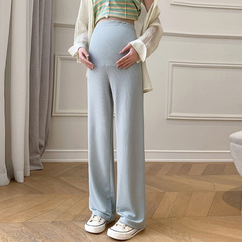 Summer Maternity Pants Summer Ice Silk Pants Wide Leg Pants Thin Wear Loose Pleated Maternity Nine-point Pants