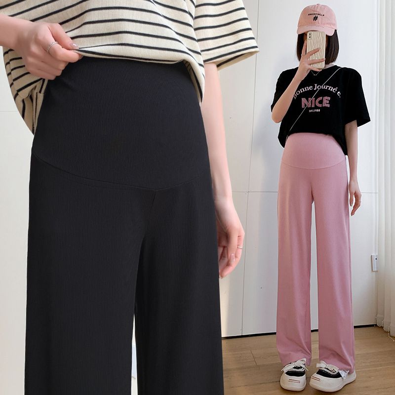 Summer Maternity Pants Summer Ice Silk Pants Wide Leg Pants Thin Wear Loose Pleated Maternity Nine-point Pants
