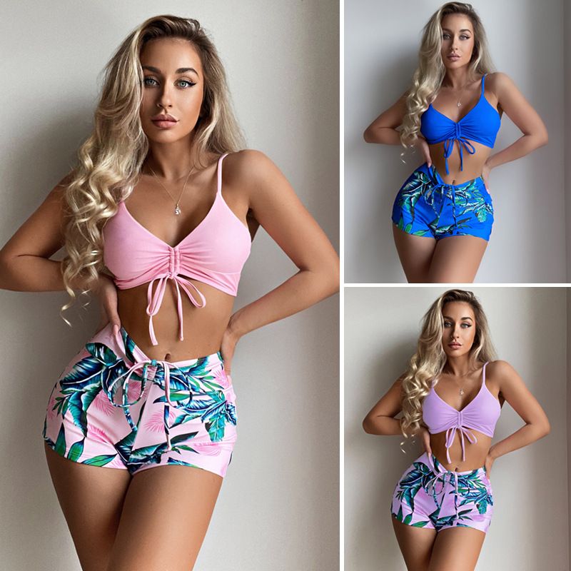 High Waist Bikini Swimsuit Women 2025 Push Up Bikini Floral Swimsuit Print Bikini boxers Swimwear Swim Trunks Bathing Suit Tropical Print Drawstring Bikini Women High Waist Swimsuit Tie Front Shorts