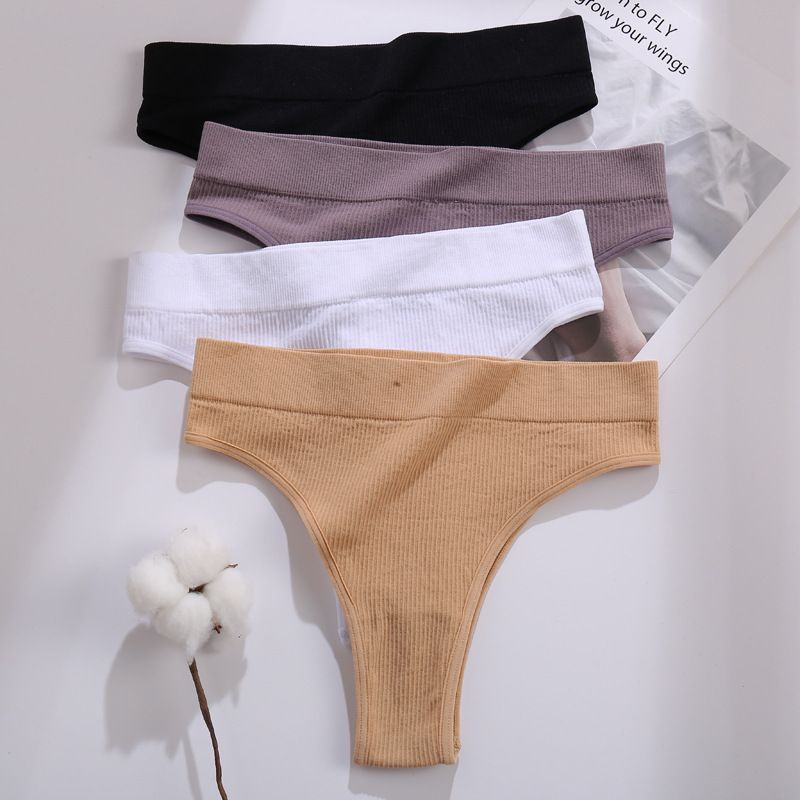 4PCS/Set Women's Cotton Panties Seamless High Waisted Thongs Comfortable Sexy Female Underpants Panties Briefs Intimates S-XL