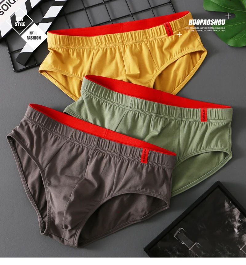 3PCS Solid Cotton Briefs Men's Convex Pouch Panties Youth Fasion Lingerie Low Rise Breathable Men's Comfortable Underwear Solid Color Men's Briefs Sexy Shorts Men's Panties Breathable