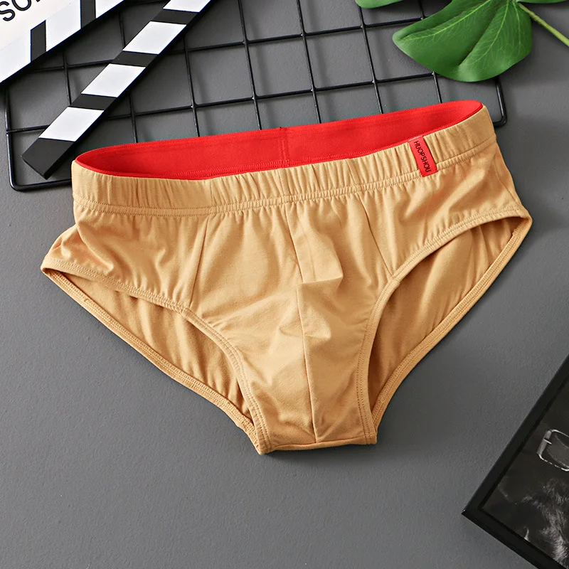 3PCS Solid Cotton Briefs Men's Convex Pouch Panties Youth Fasion Lingerie Low Rise Breathable Men's Comfortable Underwear Solid Color Men's Briefs Sexy Shorts Men's Panties Breathable