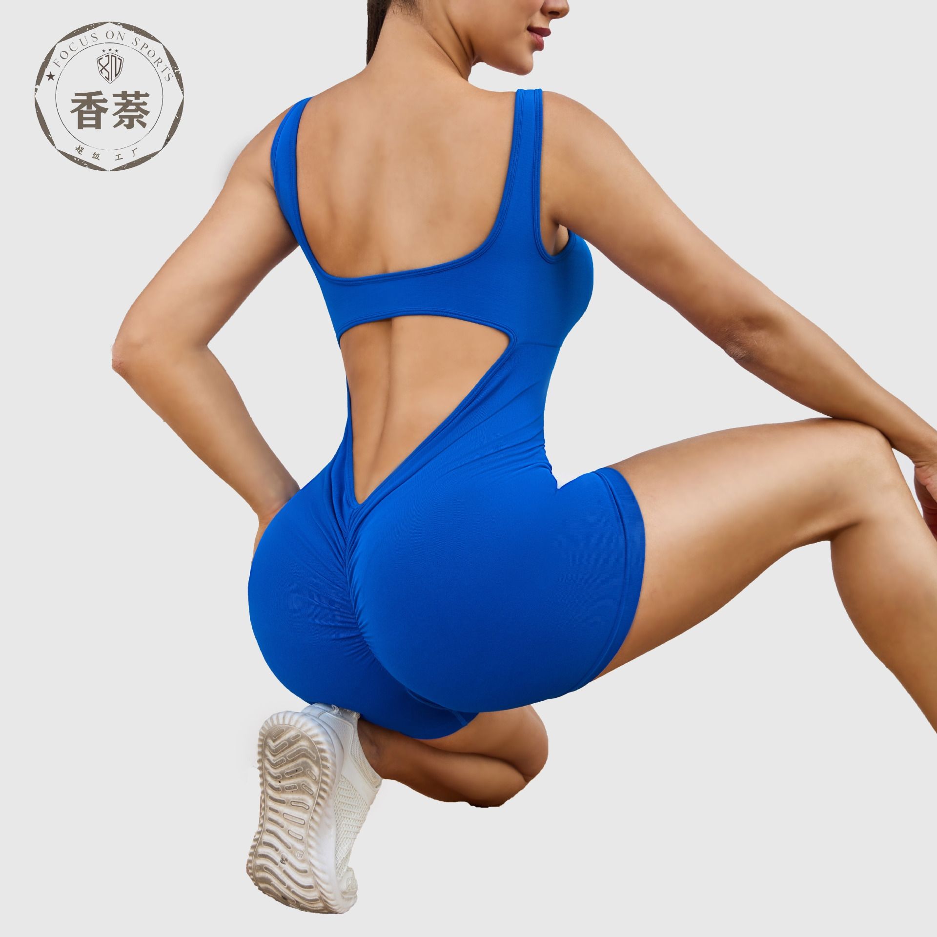 Women's Sexy Backless Tank Rompers Top One Piece Halter Sleeveless Bodysuit Short Jumpsuits Shoulder strap, backless, hip-lifting yoga jumpsuit