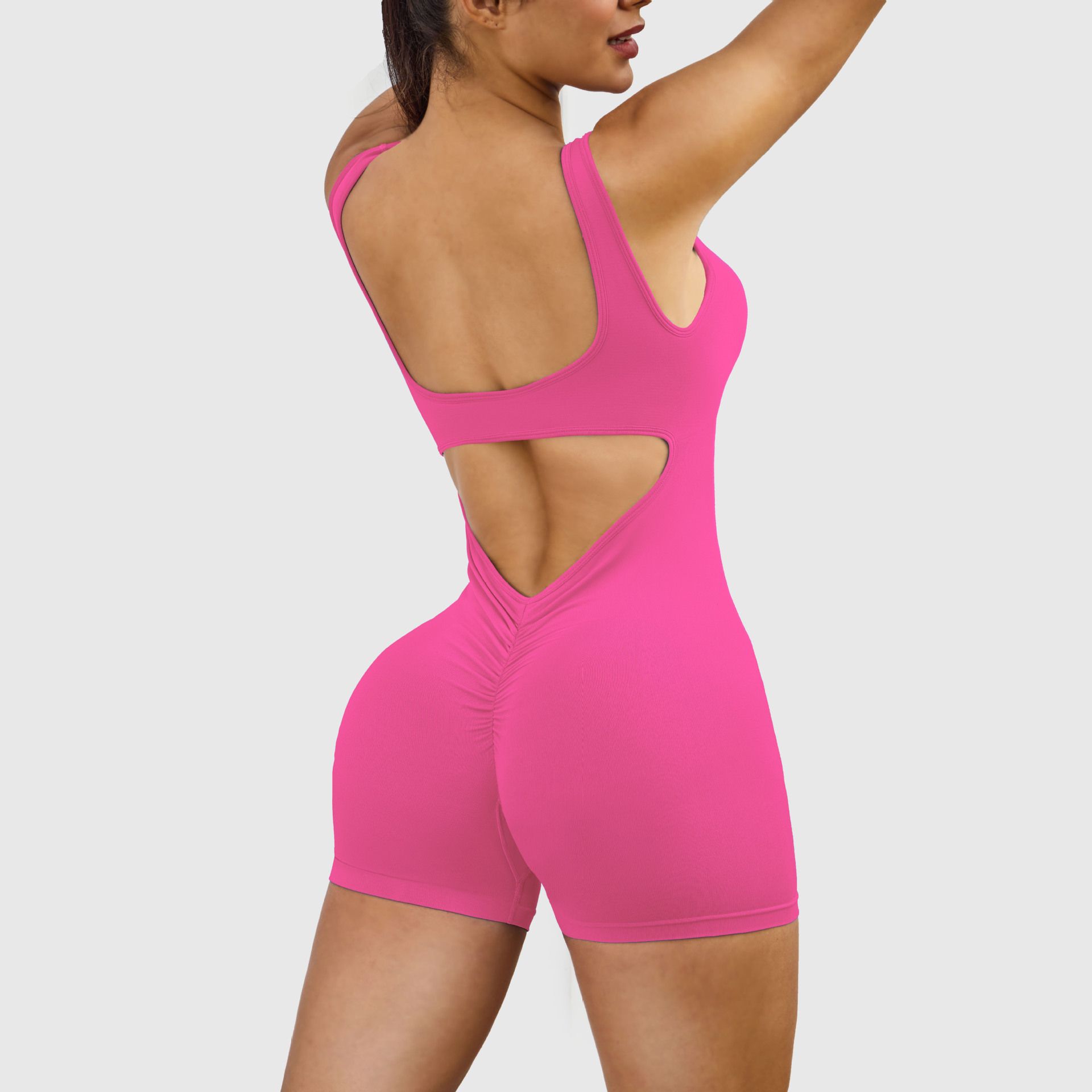 Women's Sexy Backless Tank Rompers Top One Piece Halter Sleeveless Bodysuit Short Jumpsuits Shoulder strap, backless, hip-lifting yoga jumpsuit