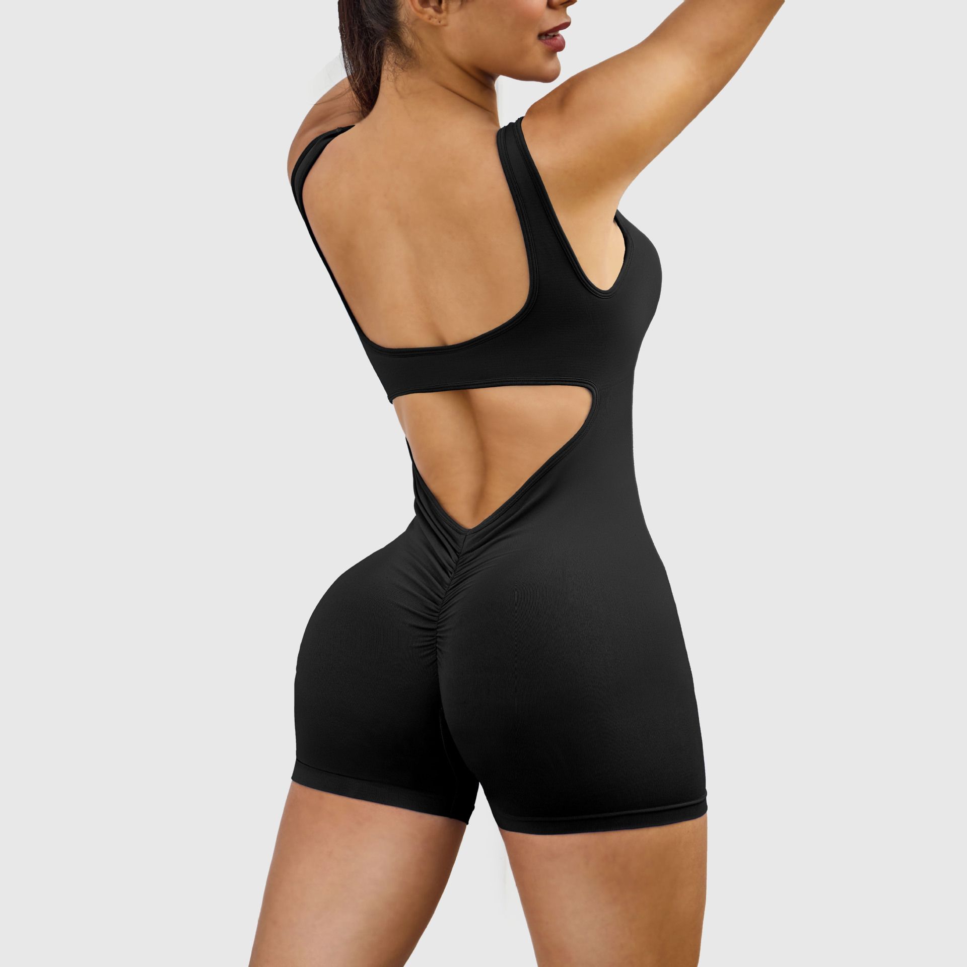 Women's Sexy Backless Tank Rompers Top One Piece Halter Sleeveless Bodysuit Short Jumpsuits Shoulder strap, backless, hip-lifting yoga jumpsuit