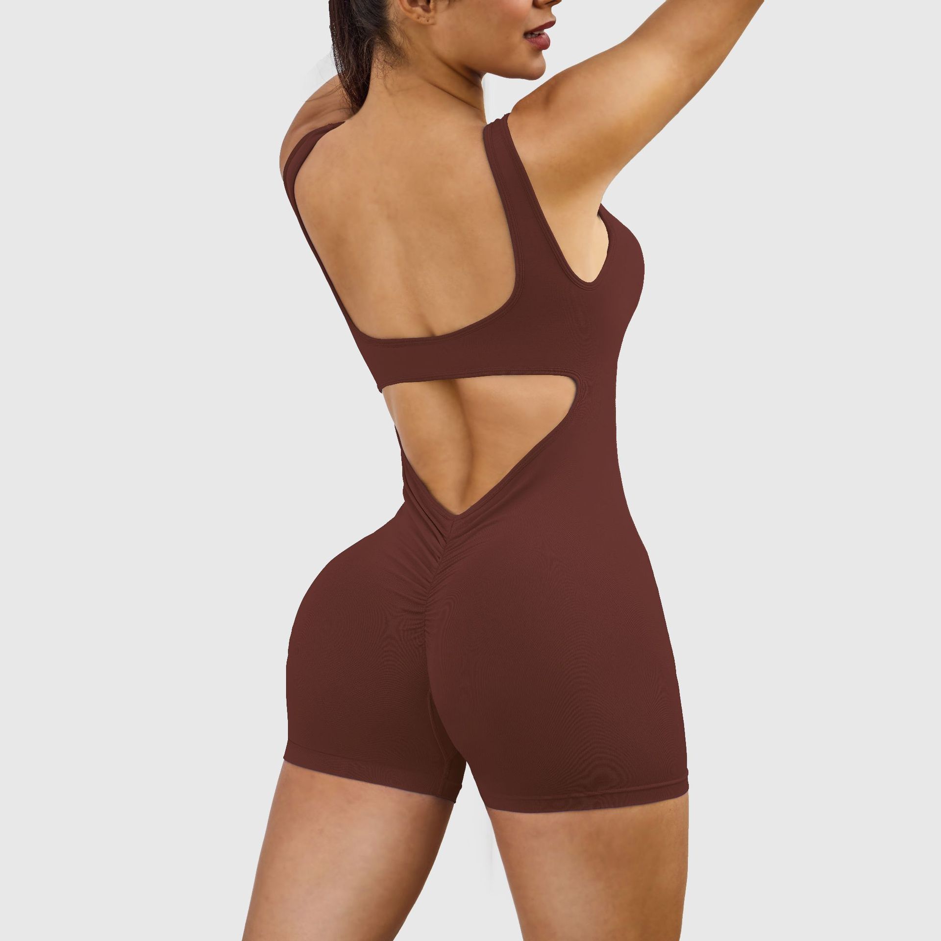 Women's Sexy Backless Tank Rompers Top One Piece Halter Sleeveless Bodysuit Short Jumpsuits Shoulder strap, backless, hip-lifting yoga jumpsuit