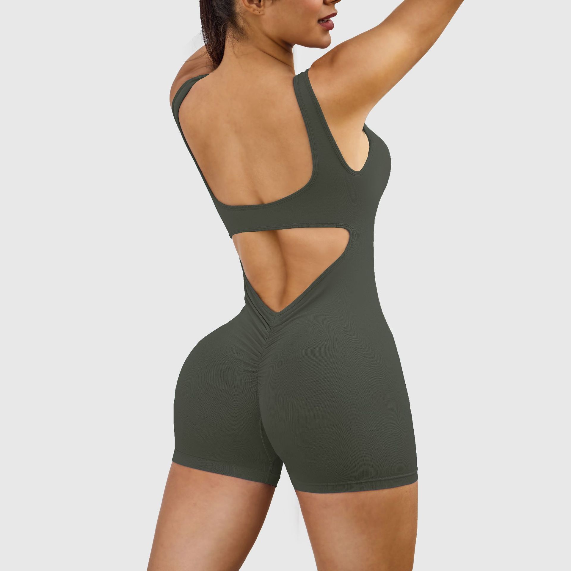 Women's Sexy Backless Tank Rompers Top One Piece Halter Sleeveless Bodysuit Short Jumpsuits Shoulder strap, backless, hip-lifting yoga jumpsuit