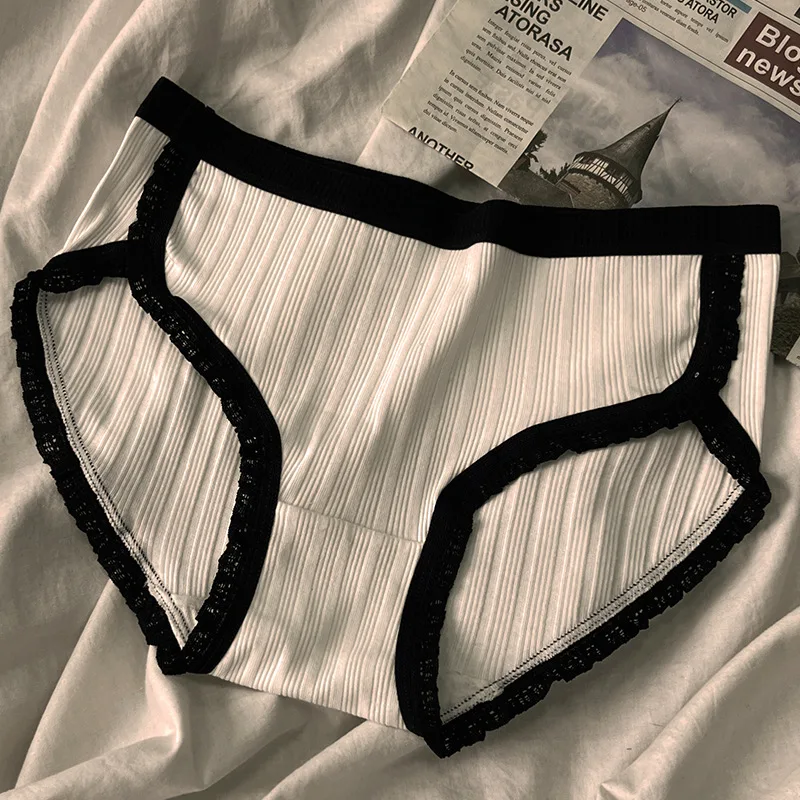 3Pcs/Set Cotton Panties Mid-Waist Women's Underwear Female Breathable Underpants Girls Solid Color Briefs Short Sexy Lingerie Cotton Panties Women's Briefs Sexy Underpants Black White Female Linger