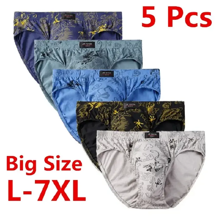 5 Pcs Cotton Underpants For Men Briefs Male Underwear Knickers Panties Pant Shorts Men's 100% Cotton Briefs Comfortable Male Underwear Lingerie Panties Plue SizeL -7XL High Quality Shorts Underpants
