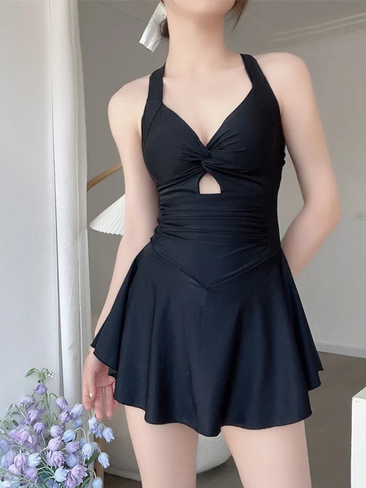 Cute Women Hanging Neck Sweet Swimwear Sexy One-piec Beach Wear Swim Suit Beach Dress Swimsuit High Waist Bathing Suit for Girls Swimming Suit for Women Solid Color Slimming One-piece Dress Style